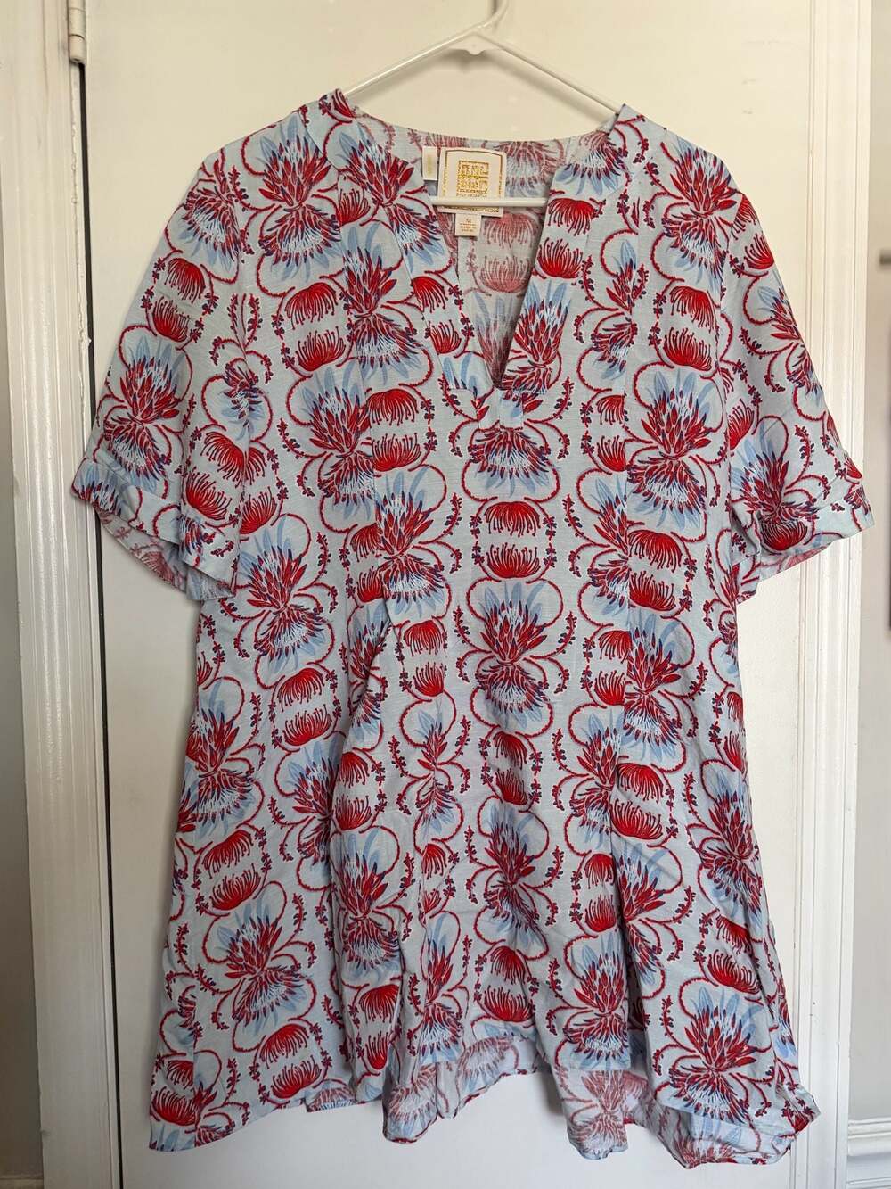 Emily McCarthy Size M Blue & Red Floral Tunic Dress